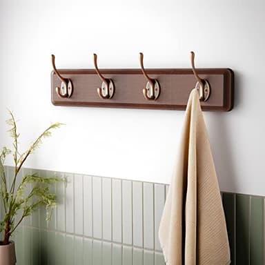 Perchero de Pared, Perchero Pared negro Madera con 4 ganchos, Ganchos de Perchero para Dormitorio Baño y Cocina