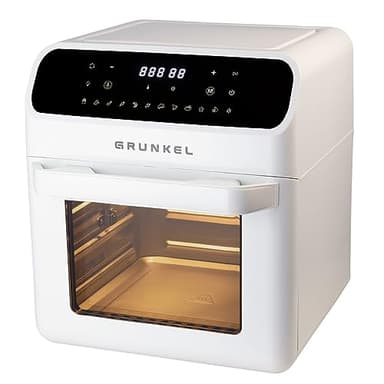 Grunkel - Freidora aire 12L y 1500W - Air Fryer WHITE FRYER OVEN - 12 programas. Panel control digital a color Multifunción y ventanal visualización retroiluminada. Temporizador 60 minutos (Blanco)