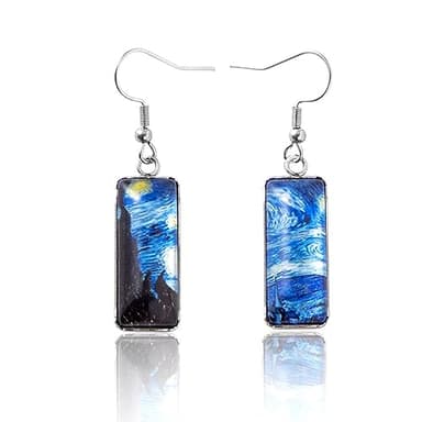 GAUEIOUR Van Gogh - Pendientes de noche estrellada, serie de pintura de artistas famosos, aretes de acero inoxidable, aretes de cielo estrellado, regalos de joyería, regalos de manualidades, Acero