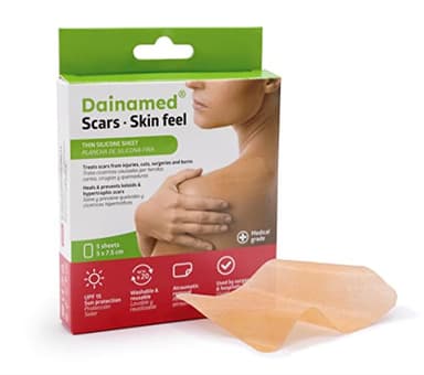 Dainamed Skin feel - Parches Cicatrizantes de Silicona. Reductor de Cicatrices. Parches de Silicona, Previenen y Reducen las Cicatrices. 5x7,5cm. 5 Unidades