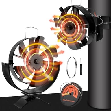 highsam Ventilador de Estufa, 6 Aspas Ventilador de Chimenea, Giratorio Ventilador Para Estufa de Leña con Termómetro, Silencioso Sin electricidad Para Leña/Pellets (1 unidades)