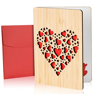 Vicloon Tarjeta de Felicitación de Madera, Tarjeta de Madera con Corazón, Tarjeta Felicitación Hecha a Mano, Tarjetas Regalo con Sobres, Tarjeta Felicitación para Cumpleaños, Bodas y San Valentín -A