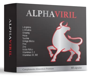 ALPHAVIRIL - Testosterona Hombre - Con L-Arginina, L-Citrulina, Ginseng, Maca, L-Taurina, Ginkgo Biloba, Pino, Zinc, Vitaminas B, D y E