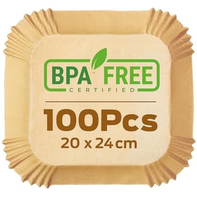 PORTENTUM Papel freidora aire 100 unidades de 20-24 cm Cuadrado. Papel Air Fryer Grado alimenticio BPA free, FDA y LFGB