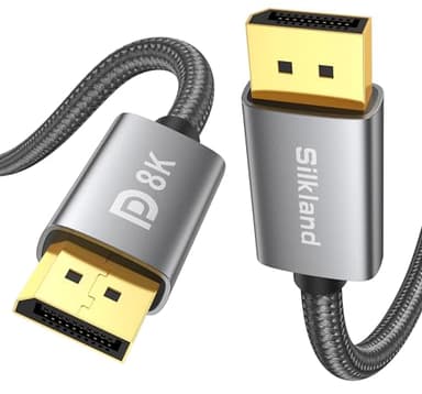 Silkland Cable Displayport 1.4 240Hz/144Hz 5M, 8K@60Hz, 4K@144Hz, 2K@240Hz, HBR3 32.4Gbps, HDR, DSC 1.2, HDCP 2.2, G-Sync & Free-Sync, DP 1.4 for Monitor Game, Graphics Card, PC