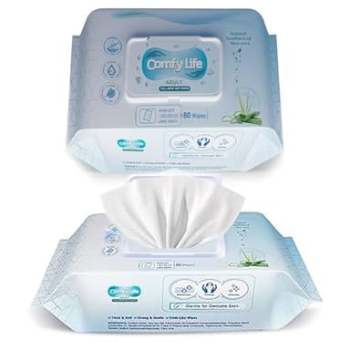 Comfy Life - Toallitas húmedas para el cuerpo, toallitas suaves, sin fragancia y sin enjuague para adultos, para el baño, la cama y cuidado íntimo (1 paquete (80 toallitas))