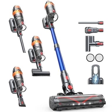 650W/50kPa/60Mins(Modo ECO) Aspiradora sin Cable, Aspiradora Escoba sin Cable Potente Modo Automático con Cepillo para Colchón, Carga Mural Inteligente y Anti-enredos para Pelos/Alfombras/Mascotas