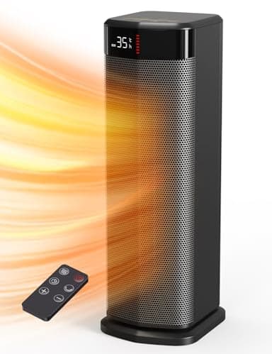 QEXREED Calefactor Bajo Consumo, 2000W PTC Calefactor, 4 Modos, Modo ECO, Termostato, 90° Oscilación, Temporizador 24H, Control Remoto, Protección contra Vuelcos y Sobrecalentamiento para Interiores