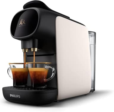 Philips L'Or Barista Sublime - Cafetera Espresso de Cápsulas, 19 Bares de Presión, Para cápsula Simple y Doble, Doble salida para 1 o 2 Tazas, Inlcuye kit de Degustación, Blanco satinado (LM9012/00)