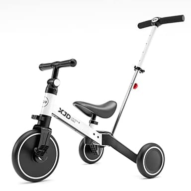 XJD 4 en 1 Triciclo Evolutivo de Bebé, Triciclo para Niños de 1-3 años, Triciclo a Bicicleta con o sin Pedales, Triciclo Bebé con Asiento Ajustables, Transformable (con Varilla de Empuje,Blanco)