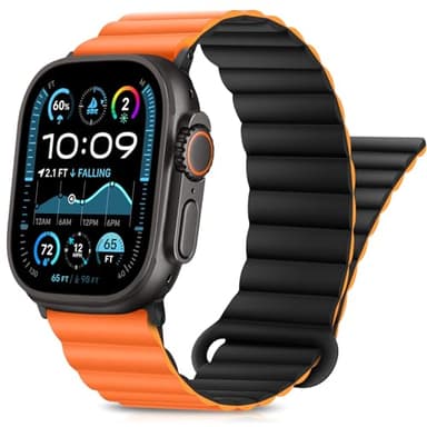 HITZEE Compatible con Correa Apple Watch 49/46/45/44/42/41/40/38mm, Correa Magnética Silicona Usable Doble Cara Compatible para iWatch Ultra 2 Serie 10 9 8 7 SE 6 5 4 (42/44/45/46/49mm, Naranja Negro)