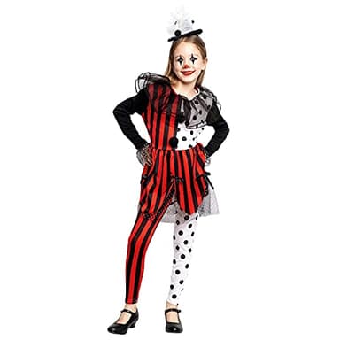 Partilandia Disfraz Payasa Halloween Niña Circus Rayas y Lunares [Talla 5-6 años]【Talla Infantil de 3 a 12 años】【Diseño Original】 Disfraces Halloween para mujer