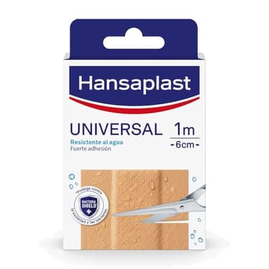 Hansaplast Tira universal de apósito adhesivo resistente al agua, vendaje autoadhesivo fuerte y transpirable, tira adhesiva para heridas menores, recortable, 1 tira de 10 x 6 cm