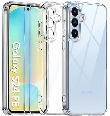 COPIKE Funda para Samsung Galaxy S24 FE 5G Protección Cámara y 2 Protector Cristal Templado, Carcasa Samsung S24 FE Antigolpes [Anti Amarillo] Delgada Hard PC, Transparent