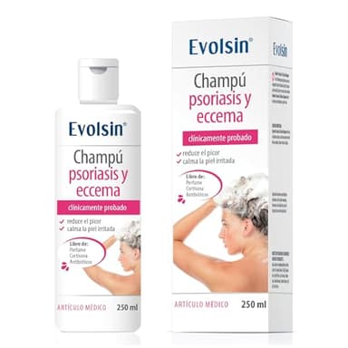 Evolsin® Champú para Psoriasis y Eczema I 250ml I SIN CORTISONA I Producto sanitario I Alivia el picor del cuero cabelludo seco, irritado y con eczema, neurodermatitis y psoriasis