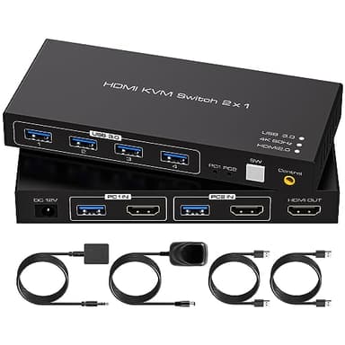 VPFET HDMI KVM Switch 2 PC 1 Monitor 4K60Hz USB 3.0 KVM Switches para 2 Ordenadores Compartir 1 Monitor y 4 Dispositivos USB 3.0 Soporta Controlador de Escritorio Incluye Adaptador y 2 Cables USB3.0
