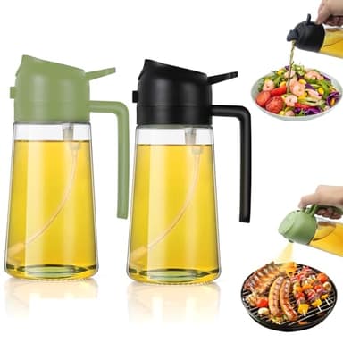 Spray Aceite Cocina Freidora Aire 2 en 1, Aceitera Vaporizadora Antigoteo para Cocinar 470ml, Rociador para Freidora de Aire, Difusor Aceite Cocina para Cocinar (Negro+Verde)