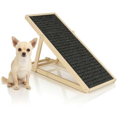 SPRINGOS Rampa para Perros Plataforma Ajustable de 42,5-59 cm para Cama o sofá Escalón Plegable de Madera para Perros Rampa para Mascotas con Estera Antideslizante