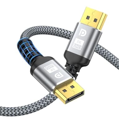 looyotul Cable DisplayPort 8K,Cable DP 1.4 2m(8K60Hz,4K@144Hz,2K@240Hz),HBR3 Apoyo 32.4Gbps, Conectores Dorados,Alta Tasa De Actualización De Pantallas Juego,Para HDR,Tarjetas Gráficas,PC Etc.