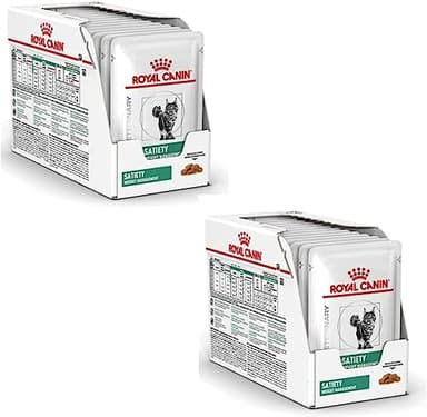 Royal Canin Veterinary Satiety Weight Management | Paquete Doble | 2 x 12 x 85 g | Alimento dietético Completo para Gatos | para la reducción del sobrepeso | Trozos Finos en Salsa