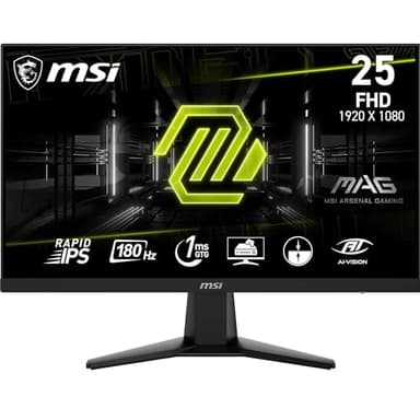 MSI mag 256F Monitor Gaming Plano de 24,5" FHD, Panel IPS rápido de 1920 x 1080, 180 Hz / 1 ms, sRGB del 127%, diseño sin Marcos, Casual, Preparado para HDR, DisplayPort 1.2a,HDMI CEC