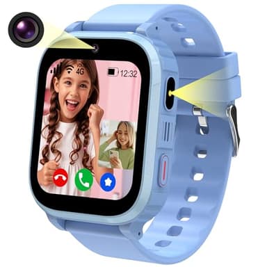 Reloj Inteligente Niño 4G, Reloj GPS Niños Localizador y Llamadas, Smartwatch Niños con Tarjeta SIM Videollamada SOS Chat SMS Juego Cámara Despertador IP68 Modo Clase, Regalo Niña Niño