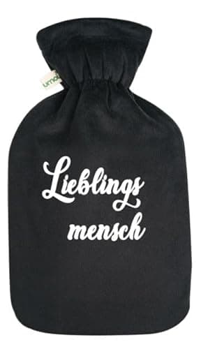 Bolsa de agua caliente ecológica personalizada con funda de forro polar, 1,8 litros, color negro