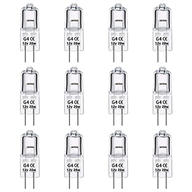 Paquete de 12 Bombillas Halógenas G4 20W 12V, Regulable G4 Bombillas Transparentes, 2700K Blanco Cálido, 280LM, G4 Lámpara de Base de Pin, para Iluminación de Pista, Candelabro