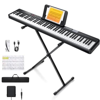 Donner Teclado de piano digital de 88 teclas, teclas sensibles a la velocidad, piano eléctrico portátil con soporte, pedal de sostenido, estuche de transporte y pegatinas para teclado, modelo DEP-1