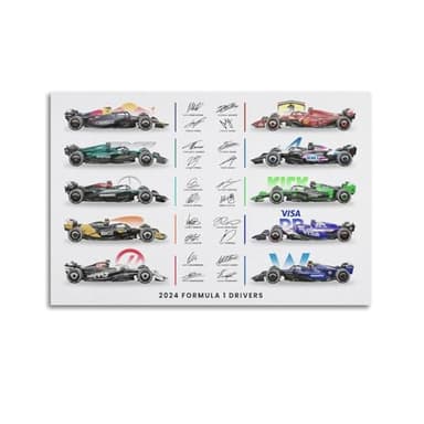 CHIMOSHEJI Póster de autógrafo firmado de pilotos F1 2024, arte de pared, pintura decorativa, póster de pintura para dormitorio, 30 x 45 cm, estilo sin marco