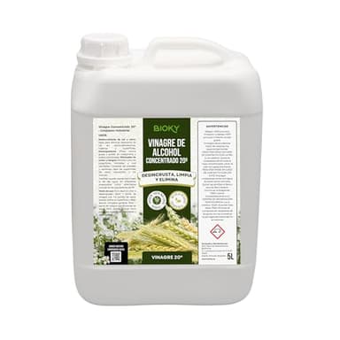 Bioky® Vinagre Concentrado al 20% - 5L – Origen Natural de Alcohol de Cereal – Sin Residuo - Acción Limpiador Profundo - Elimina Moho y Hongos (5L)