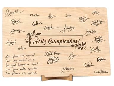 CONTRAXT Tarjeta de cumpleaños en madera. Regalo original libro de firmas cumpleaños hombre o mujer amigos compañeros trabajo (Feliz Cumpleaños)