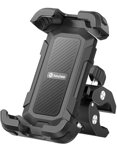 tounee Soporte para Montar el teléfono en Bicicleta y Motocicleta - Amortiguador de Doble vibración, Sujetador para Manillar sin Herramientas y Bloqueo Seguro para teléfonos de 4.7-6.9" - Negro