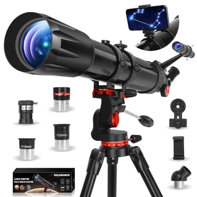 HETEKAN Telescopio,Telescopio Astronómico Adultos, 90 mm Apertura 900 mm, Telescopio Profesional Refractor para Niños y Principiantes, Ampliación (36X-450X), para Observación Planetaria con Trípode de
