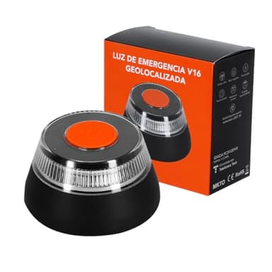 GLOBAL APPLIANCES Luz Emergencia Coche Homologado DGT con Geolocalización | Baliza V16 con GPS y Base Imantada | Luz avería coche Visibilidad 1 Km IP 54