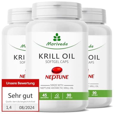 Cápsulas de Aceite de Krill - 1000mg Neptune Aceite de Krill en suministro de 45 días - Omega 3-6-9 EPA DHA Antioxidantes Vitamina E Colina Fosfolípidos - 3x 90 Cápsulas blandas