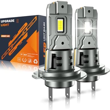 JOSHF Bombilla H7 LED de Faro de Coche con Ventilador Silencioso, 26000LM 600% Brillante 6500K Blanco LED Faro H7 Coche,Reemplazo Halógeno,DC12V(2Bombillas)