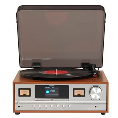 Equipo de música Denver MRD-52LIGHTWOOD. Radio FM y Dab+. Tocadiscos y Reproductor de CD. Conexión Bluetooth. Carcasa de Madera