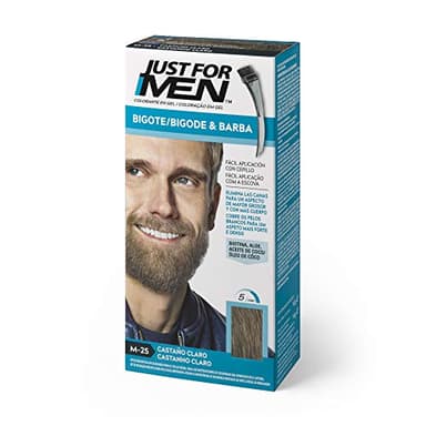Just For Men Tinte Bigote Y Barba, Elimina Las Canas Para Una Apariencia Más Espesa Y Completa, Con Pincel Aplicador Incluido, Color Castaño Claro, M25