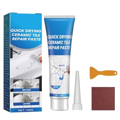 Kit Reparacion Baldosas,Pasta De Reparación De Baldosas Cerámicas,Equipo De Reparación De Grietas De Porcelana,Pasta de Reparación para Azulejos De Cerámica 100g+ Raspador+ Papel de Lija