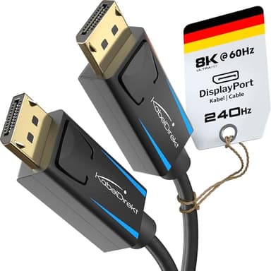 KabelDirekt – Cable DisplayPort 4K & 8K, 240Hz – 2x 3m – Disponible en 1-5m – Cable DP para todas las conexiones DisplayPort (DP 1.4, 8K@60Hz, PCs, portátiles, monitores de juego, negro)