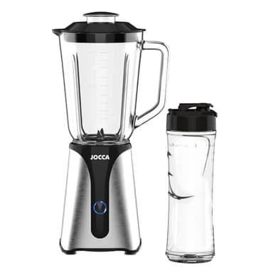JOCCA - Batidora de Vaso de Cristal con Botella de Viaje/Potencia 350W, Licuadora/Jarra 1L y Botella de 600Ml/ Luz LED, Tapa Extraible, Cuchillas de Acero Inoxidable (Jarra + Botella 350W)