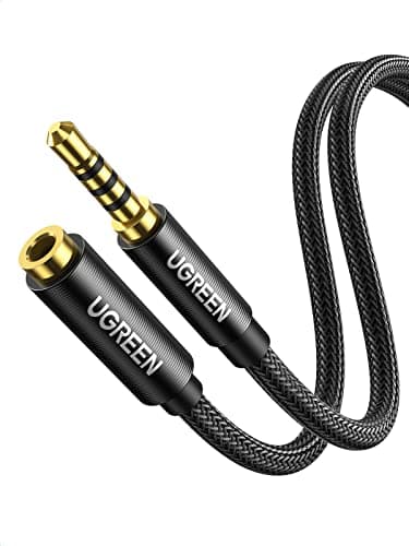 UGREEN Alargador Jack 3.5 con Microfóno Auriculares con HiFi Sonido 4 Pines Cable 3.5mm Macho a Hembra Compatible con Switch PS5 PS4 Cascos Altavoz PC Móvil (2M)