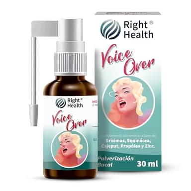 VOICE OVER: Spray Voz y Garganta. Para cantantes, faringitis, garganta cansada, afonia, bienestar de las cuerdas vocales. 30 ml con Erisimo, Equinácea, Propóleo y Cajeput Sin gluten, sabor limón