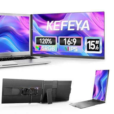 KEFEYA Monitor Portátil 15.6" Sin Bordes Pantalla Portatil Full HD 1080P, 120% sRGB, Plug & Play, Ultra Ligero Laptop Screen Extender Compatible con Mac/Windows/Chrome