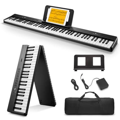 Donner DP-10 Teclado de Piano Portátil 88 Teclas para Principiantes, Teclado de Piano Plegable Bluetooth con Acorde, Grabación, Kit de Batería, Paquete de Piano Digital Plegable con Pedal, Bolsa