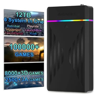 Disco duro retro para juegos de 12 TB con más de 100000 juegos, disco duro de juego retro compatible con 260+ colección de juegos/emuladores, 8000+juegos 3D, disco duro portátil de juego de 2500+3A
