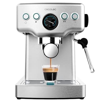Cecotec Cafetera Express Barista Power Espresso 20 Barista Mini. 1465 W, 20 Bares, Manometro y ThermoblocK, Vaporizador Orientable y Brazo con Doble Salida, 1,8 L de Capacidad
