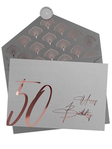 JoliCoon Tarjeta 50 cumpleaños - Happy Birthday 50 - Tarjeta felicitacion 50 cumpleaños con sobre y un sello de cera