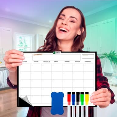 EVABRIS Calendario Magnetico Nevera, Tamaño Extragrande, Pizarra Magnetica Nevera, Planificador Semanal Mensual Nevera, Calendario Iman Nevera, Agenda Magnetica Frigorifico